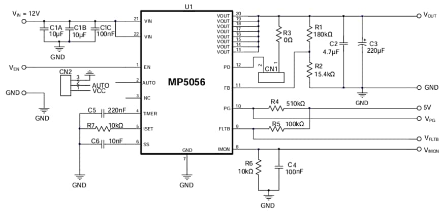 Application Circuit Diagram - Monolithic Power Systems (MPS) MP5056 Hot Swap Voltage Controllers